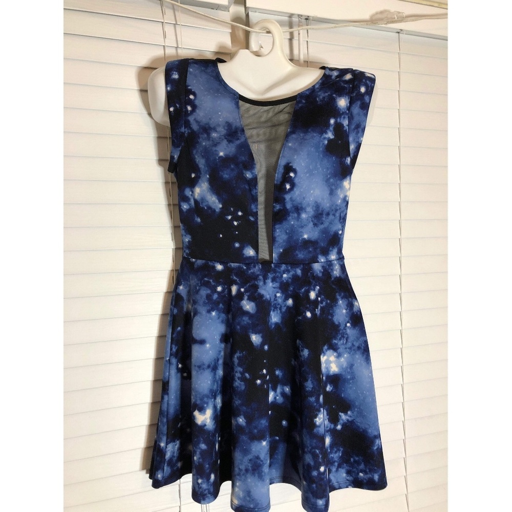 Galaxy Print Mesh Back Dress